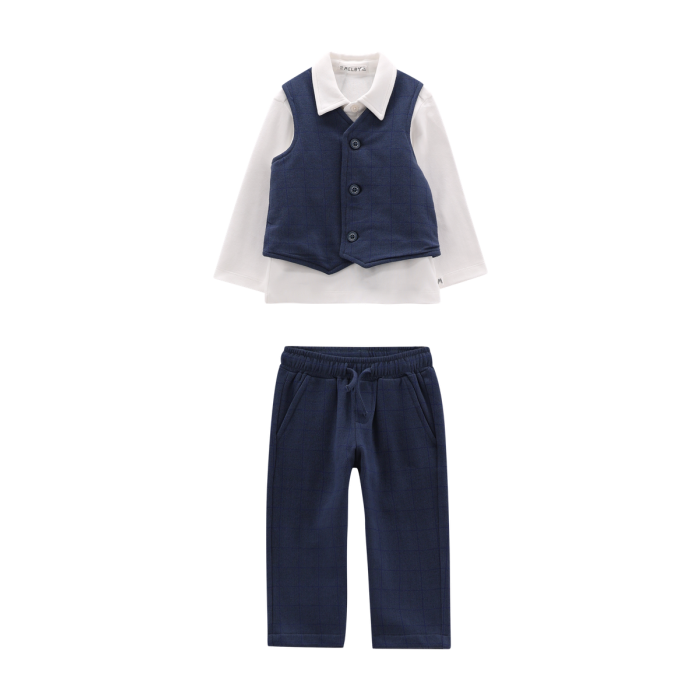Completo 3 Pezzi Bimbo Felpa A Quadri Blu Navy Melby