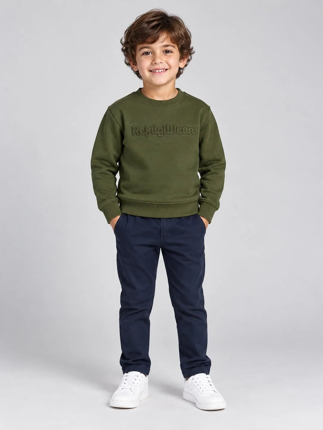 Felpa oversize bambino Verde Oliva RefrigiWear