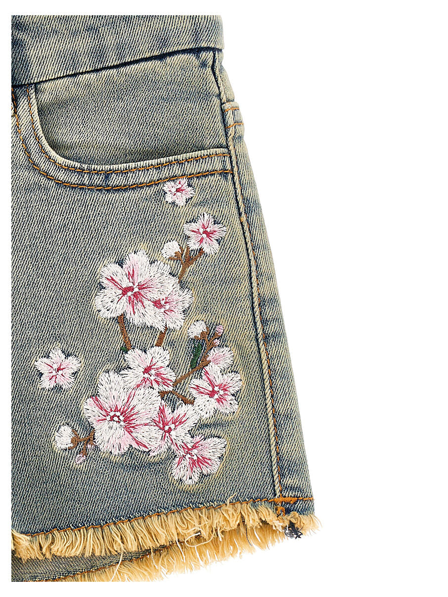 Shorts jeans ricamatI fiori pesco