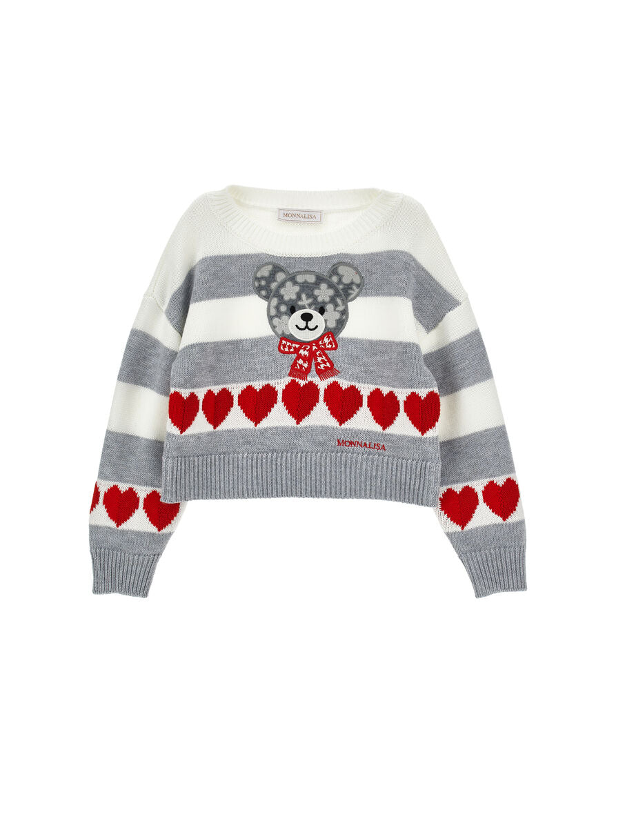 Maglione grigio per bambina con orsetto Monnalisa