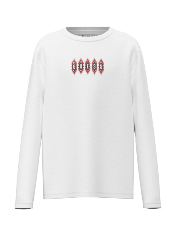 t-shirt manica lunga in cotone bianco Guess