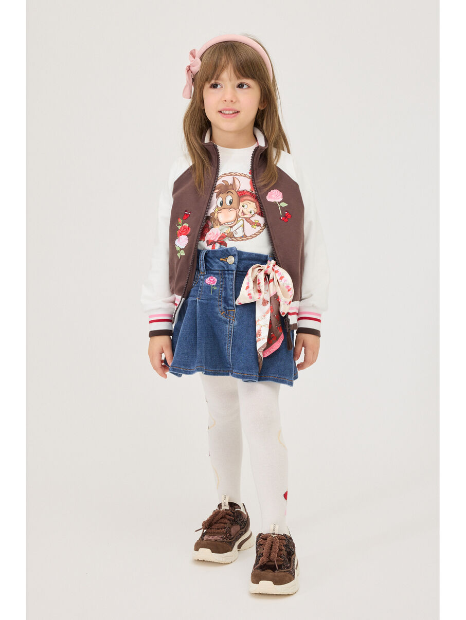 Gonna plissettata per bambina Monnalisa Kids in denim con motivo a fiori