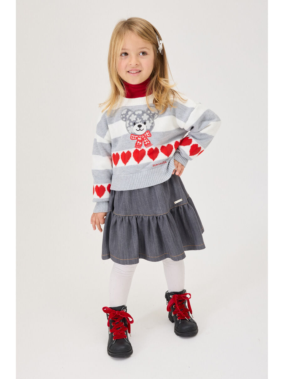 Maglione grigio per bambina con orsetto Monnalisa