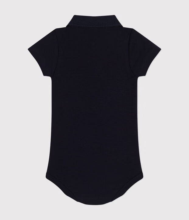 Body con colletto polo in cotone a manica corta bebè