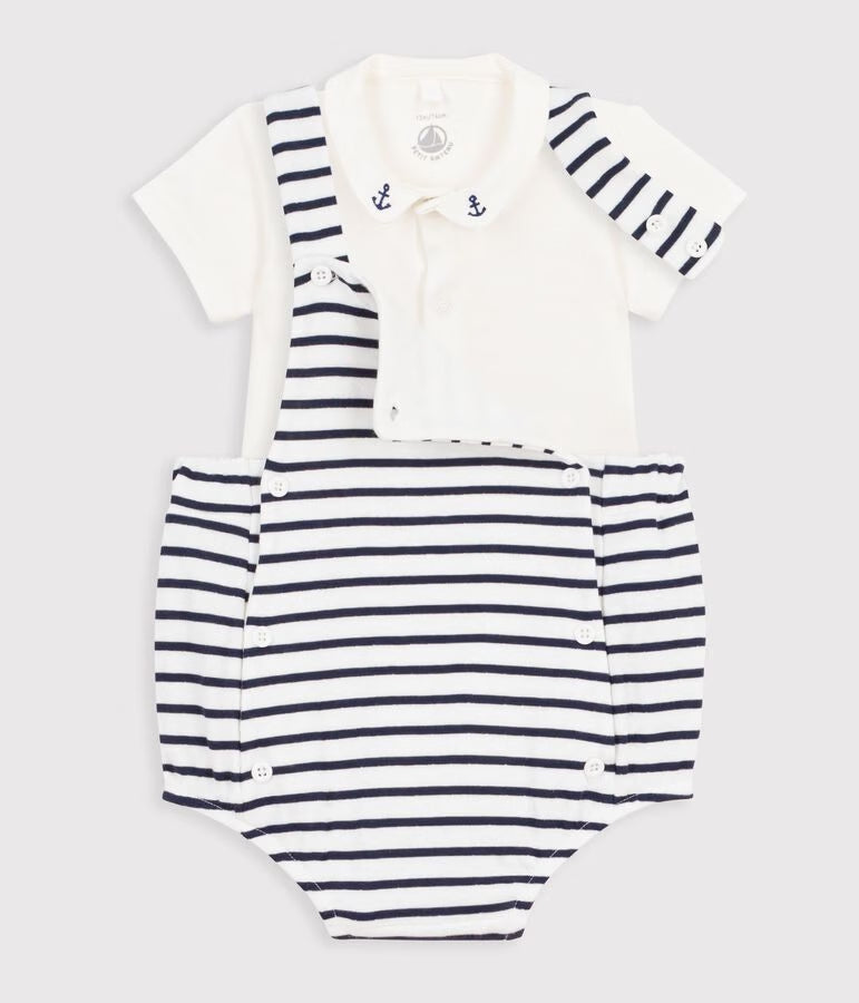 Set 2 pezzi in cotone a righe con dettagli ricamati neonato