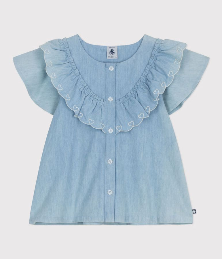 Blusa a maniche corte in cotone tinta unita bambina
