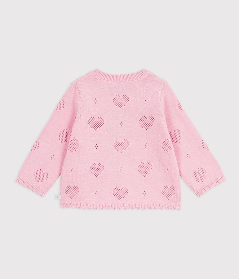 Baby girls' cotton cardigan with heart pattern
