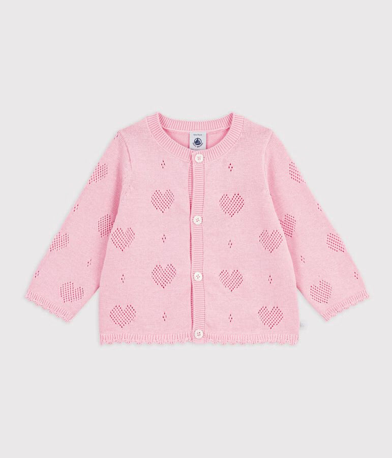 Cardigan in cotone con motivo a cuori neonata