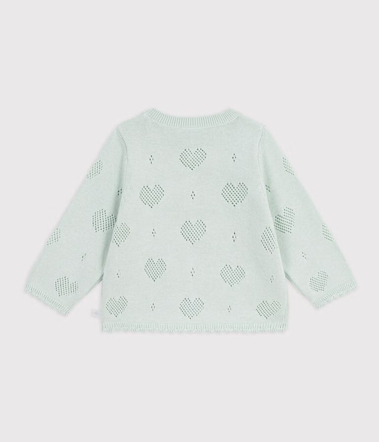 Newborn girls' cotton cardigan with heart pattern