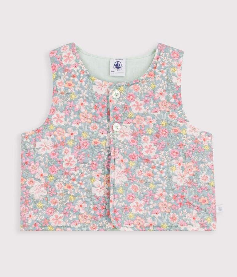 Cardigan senza maniche in cotone con stampa a fiori neonata