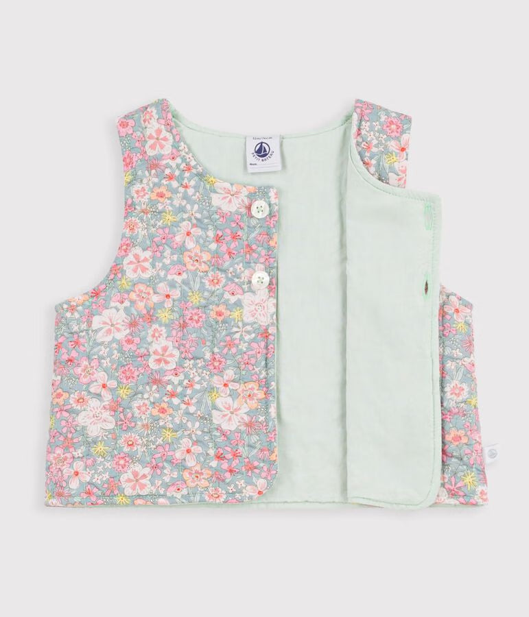 Sleeveless cotton cardigan with floral print for baby girls