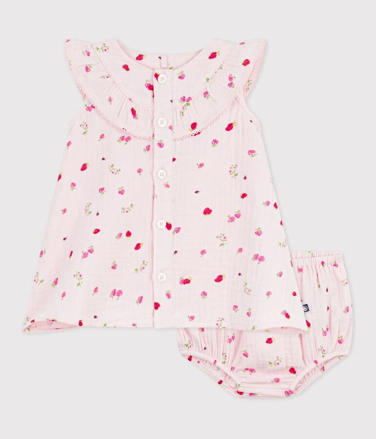 Matching cotton dress and bloomers with floral print for newborn