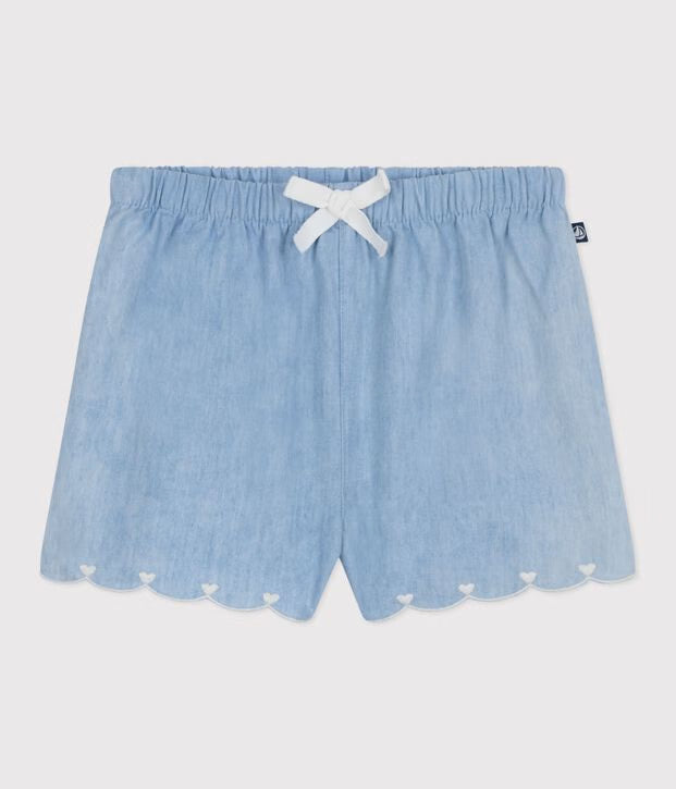 Embroidered chambray shorts for newborn girls