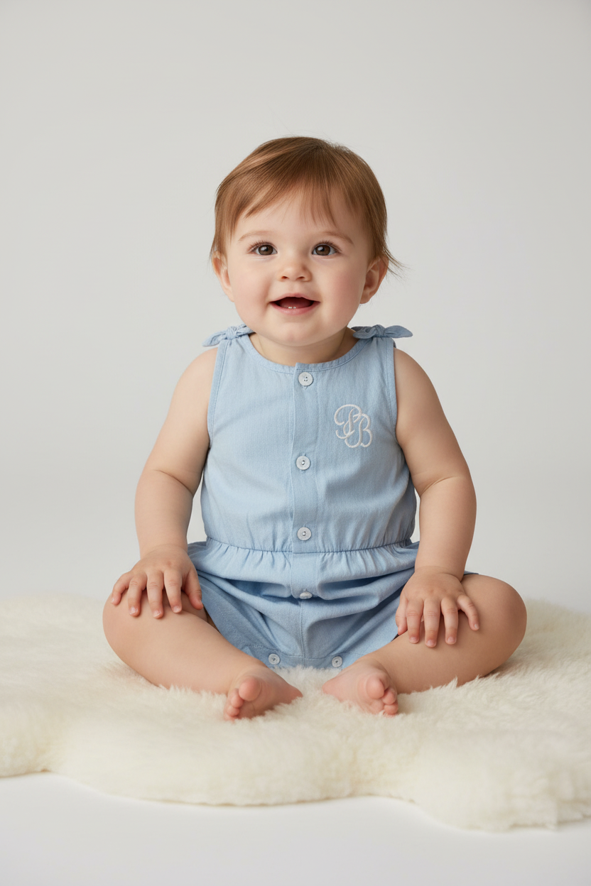 Tutina corta in chambray neonata