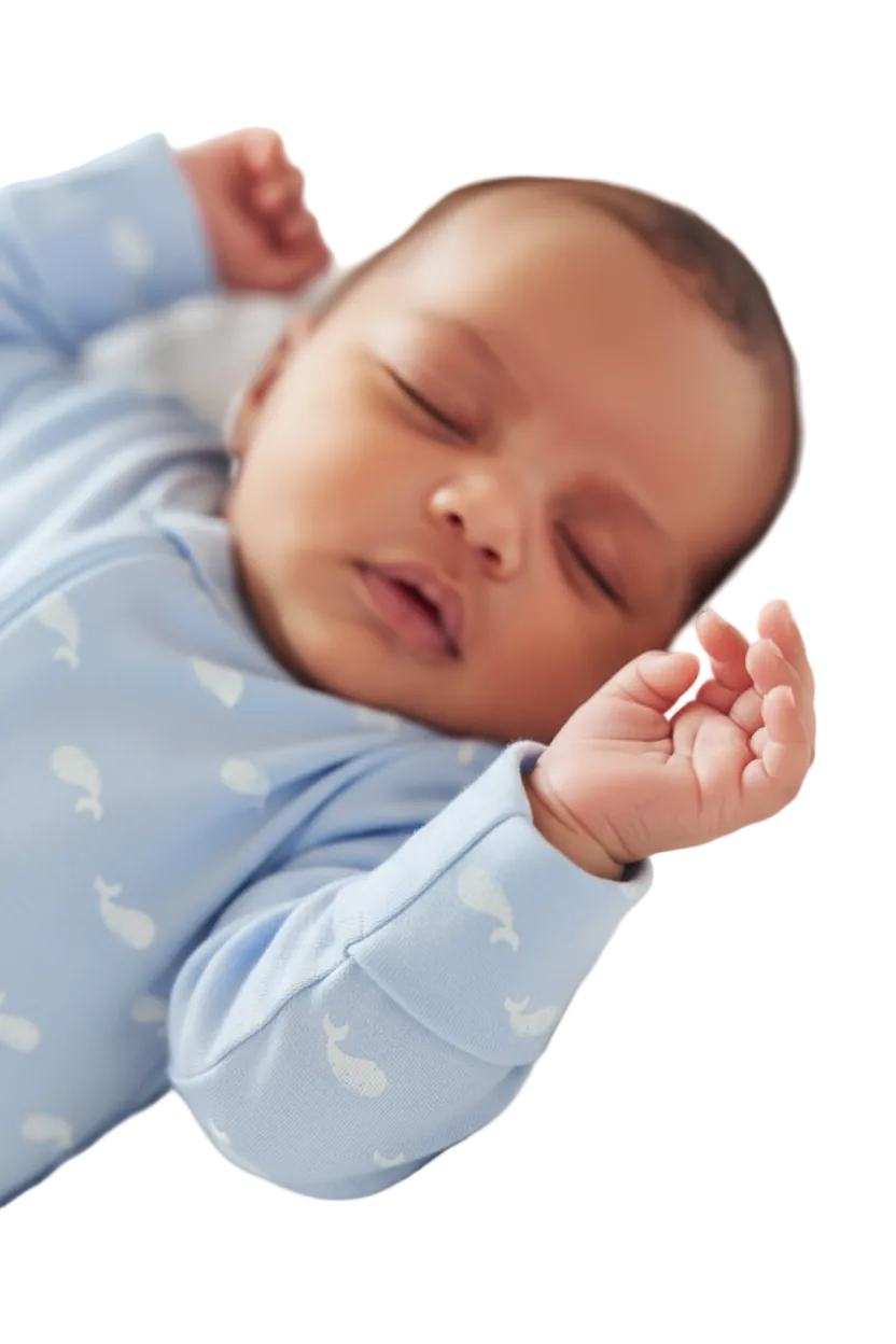 Pigiama neonato in cotone con colletto stampato con balena