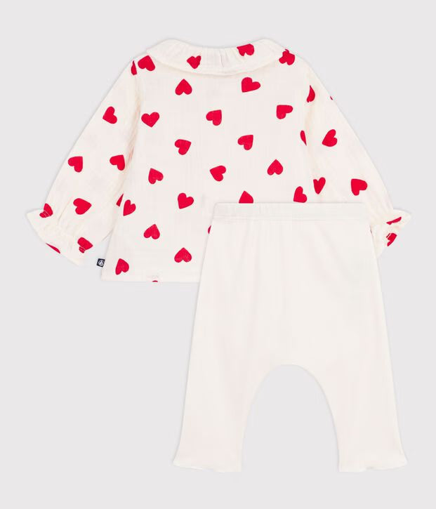 2-piece long cotton set consisting of a printed blouse and leggings