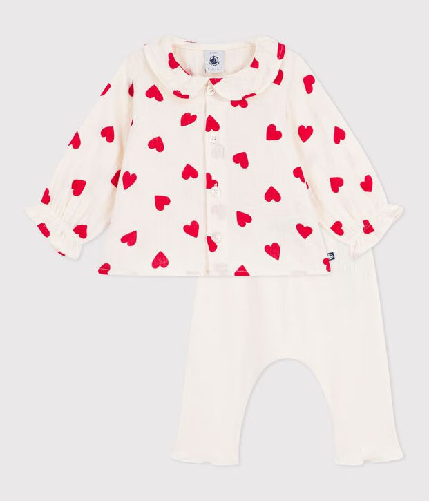 Set 2 pezzi lungo in cotone composto da camicetta con stampa e leggings