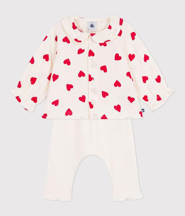 Set 2 pezzi lungo in cotone composto da camicetta con stampa e leggings