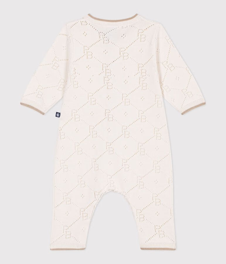 Tutina lunga in maglia di cotone traforata neonato