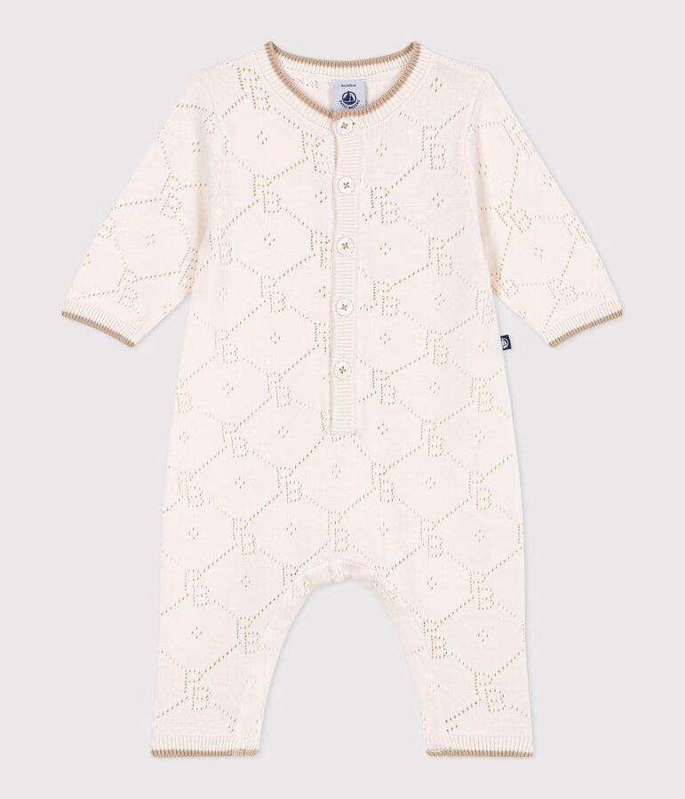 Tutina lunga in maglia di cotone traforata neonato