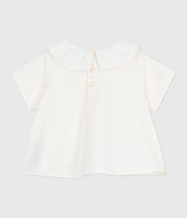 Blusa a maniche corte in popeline di cotone tinta unita neonata