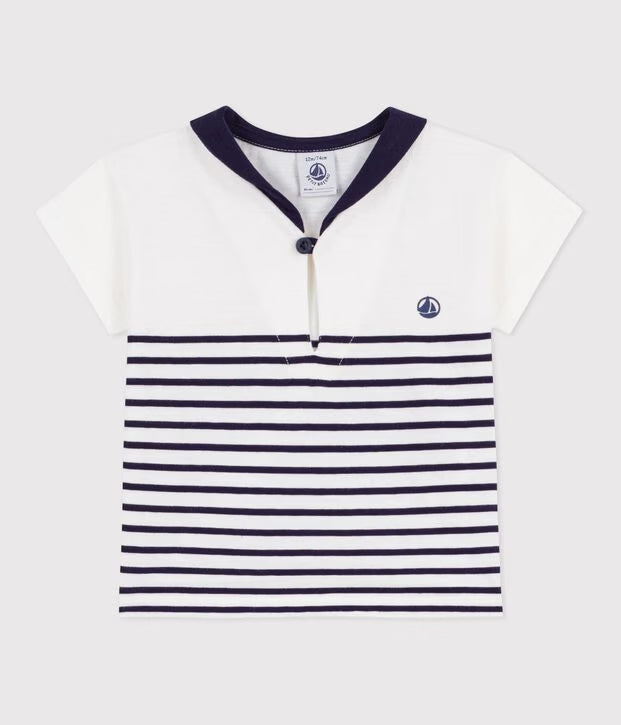 T-shirt a maniche corte in cotone a righe marinière neonato