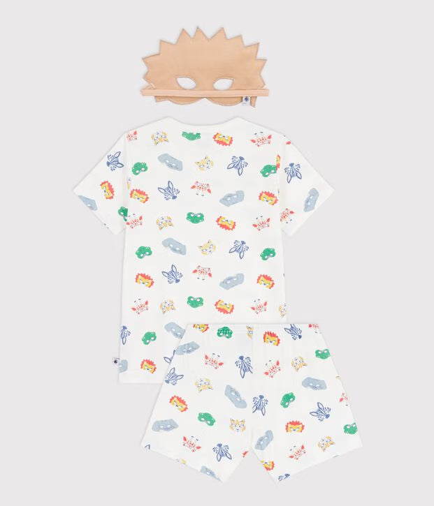 Pigiama travestimento corto bambino in cotone con maschere stampate