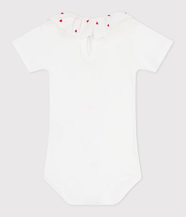 Body in cotone tinta unita con colletto ricamato neonato