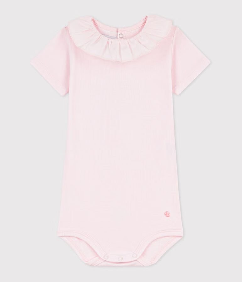 Body con colletto in cotone tinta unita neonata