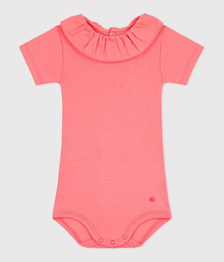 Body con colletto in cotone tinta unita neonata