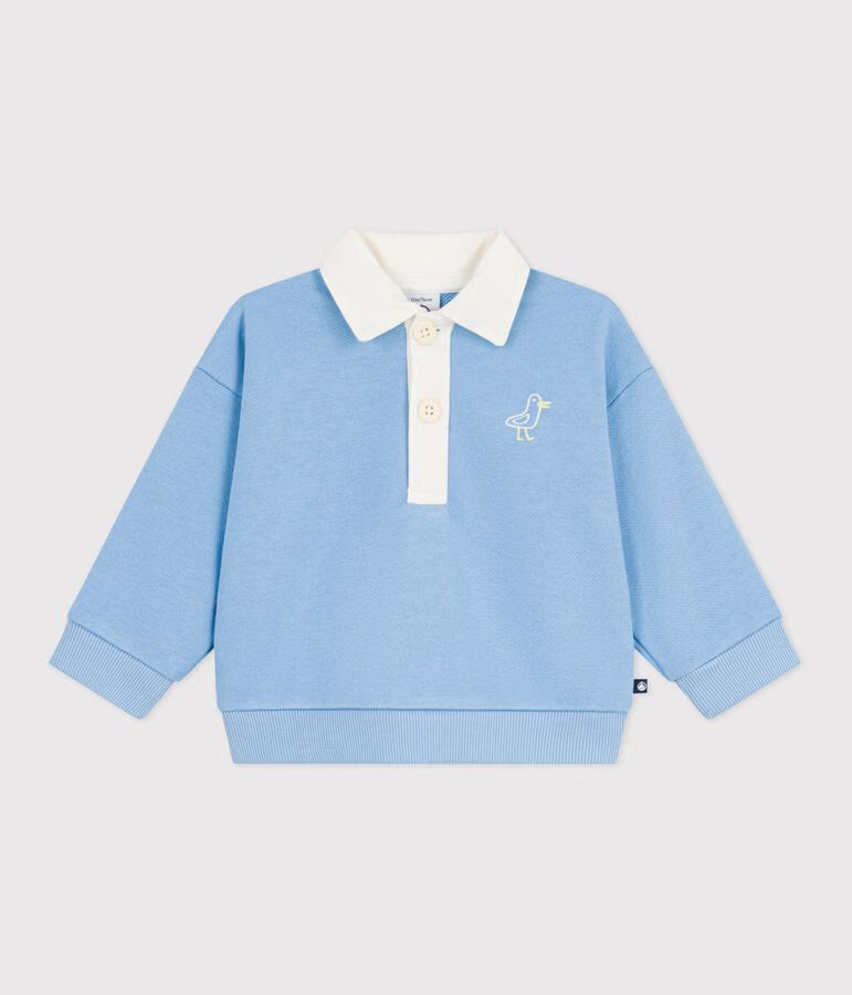 Cotton sweatshirt with embroidered seagull and motif on the back for newborn
