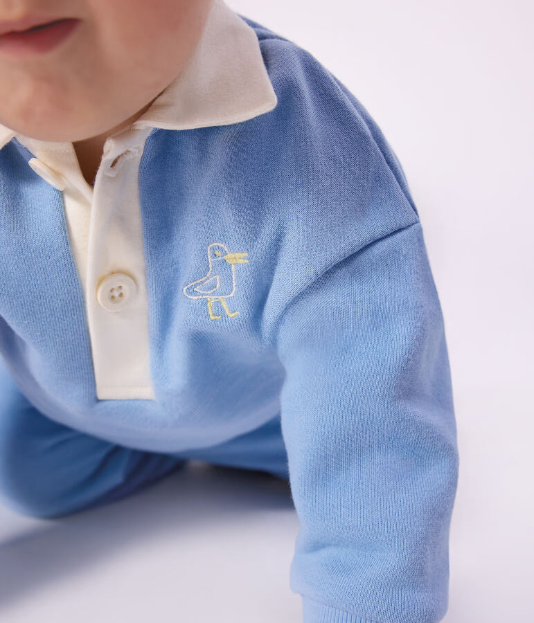 Cotton sweatshirt with embroidered seagull and motif on the back for newborn