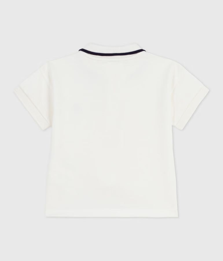 Solid colour short-sleeved cotton polo shirt for newborns