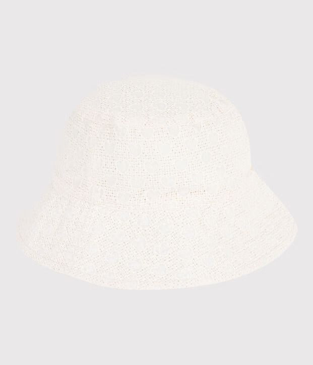 Cappellino in popeline e sangallo bambina