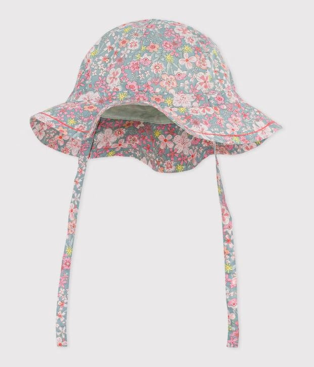 Cappellino in popeline con stampa a fiori neonata