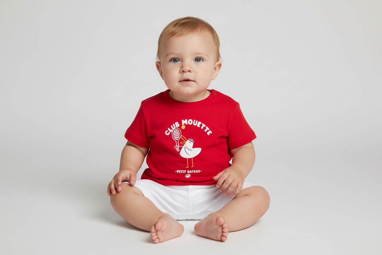 T-shirt a maniche corte in cotone con motivo gabbiano neonato