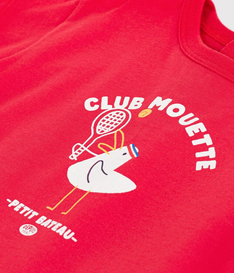 Cotton short-sleeved T-shirt with newborn seagull motif