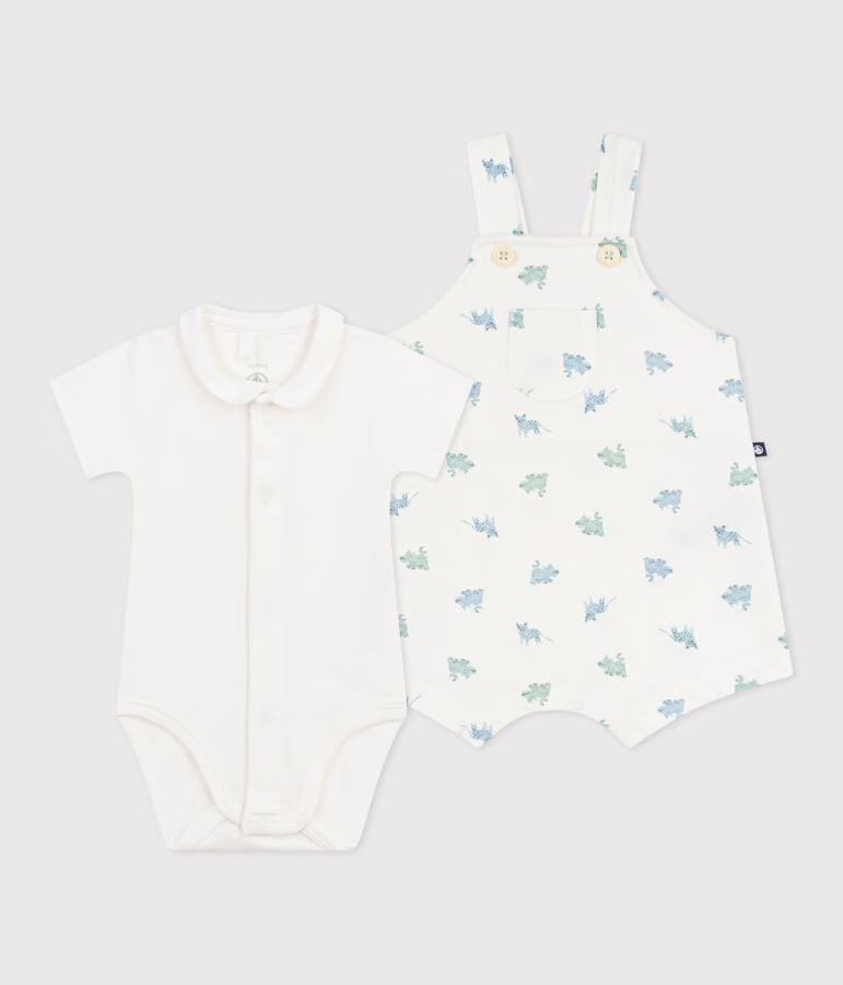 Infant's printed animal cotton dungarees and bodysuit set