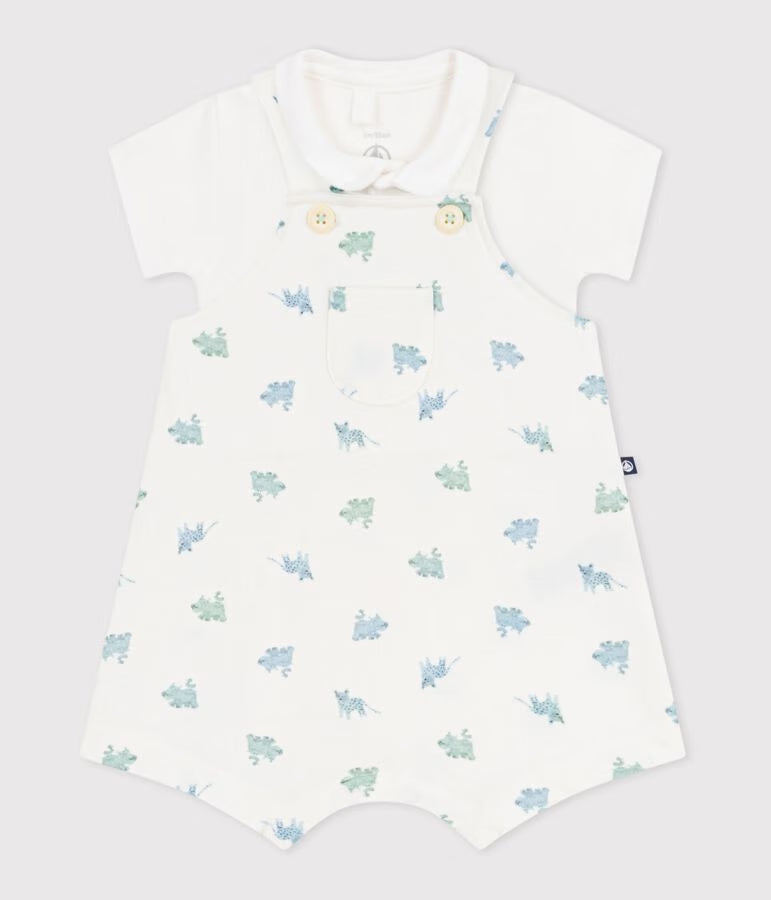 Set salopette e body in cotone con animali stampati neonato