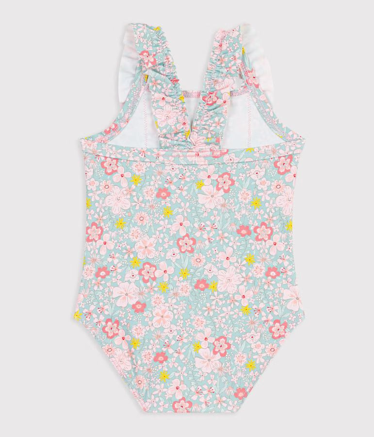 Costume da bagno intero con stampa a fiori e volant neonata