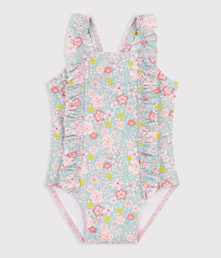 Costume da bagno intero con stampa a fiori e volant neonata