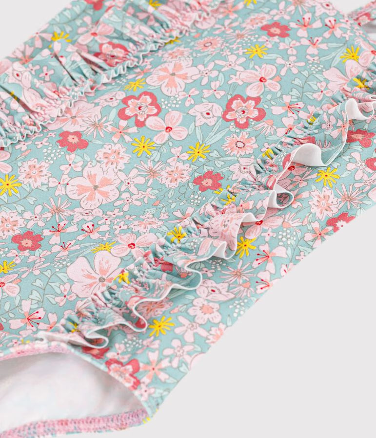 Costume da bagno intero con stampa a fiori e volant neonata