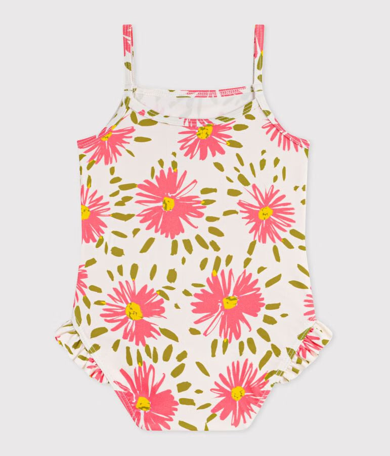 Costume da bagno intero con stampa a fiori e volant neonata