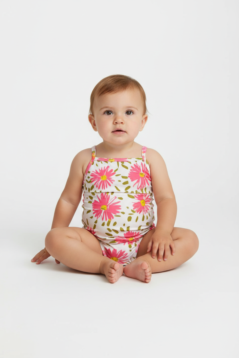Costume da bagno intero con stampa a fiori e volant neonata