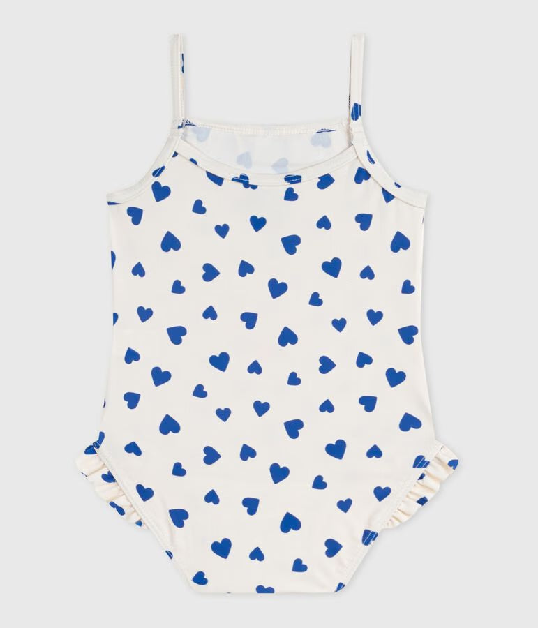 Newborn girls' one-piece swimsuit with heart print and ruffles