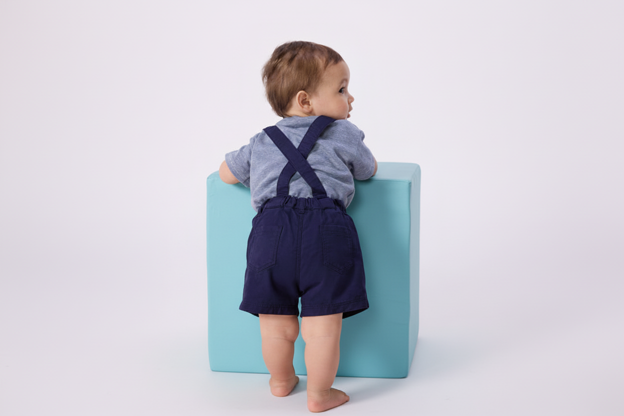 Shorts con bretelle in serge neonato