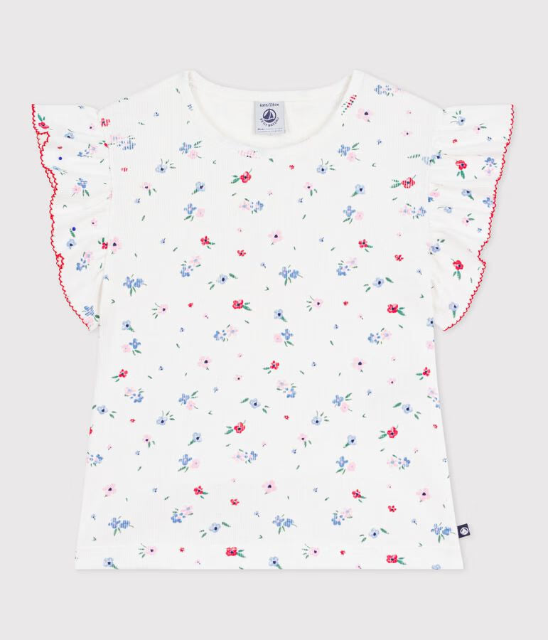 T-shirt a maniche corte in cotone con stampa a fiori bambina