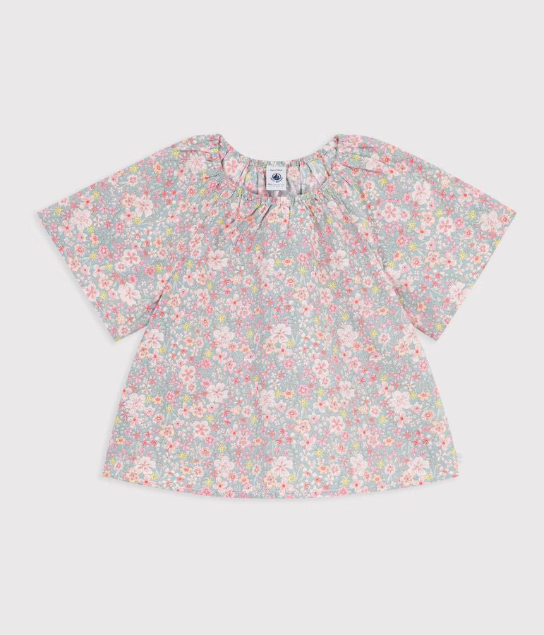 Blusa a maniche corte in cotone con stampa a fiori bambina