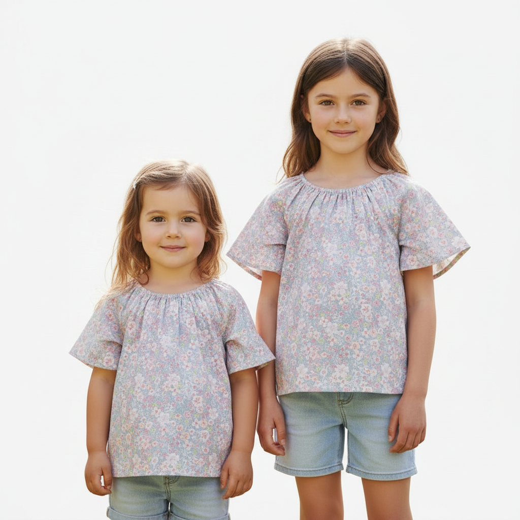 Blusa a maniche corte in cotone con stampa a fiori bambina
