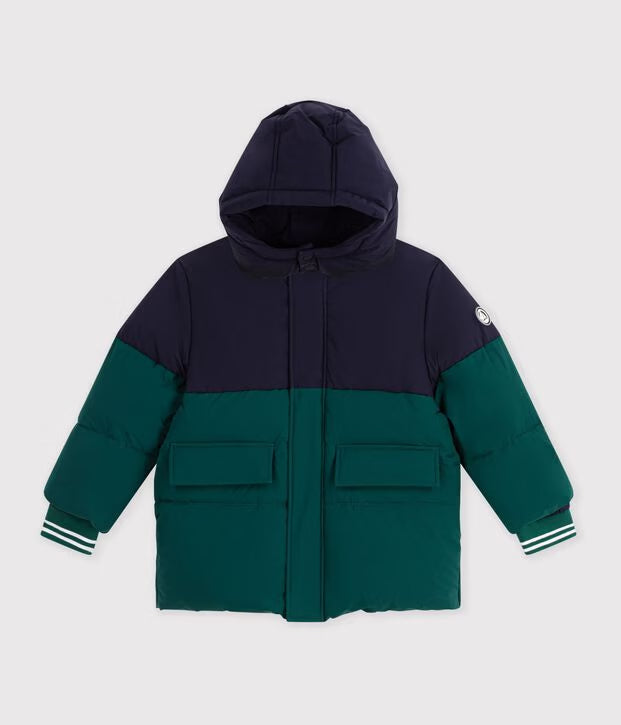 Piumino tinta unita color block Petit Bateau